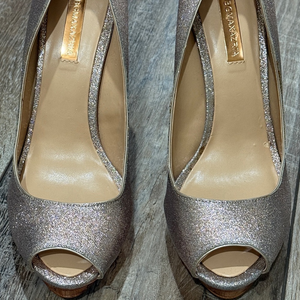 BCBG MAX AZRIA Glamorous Metallic Silver High Heel Peep-Toes